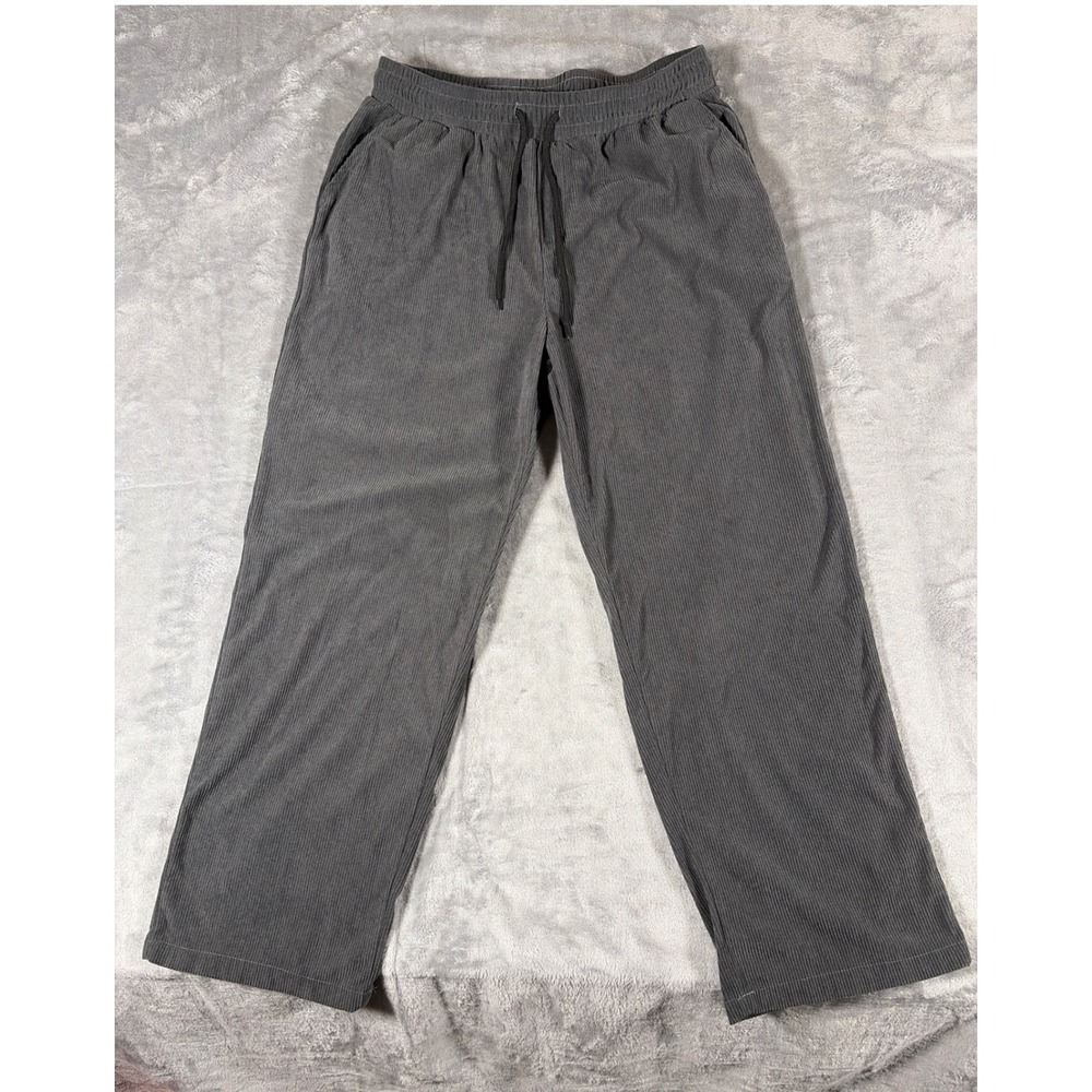 Manfinity Shein Mens Gray Corduroy Drawstring Elastic Waist Straight Leg Pants L
